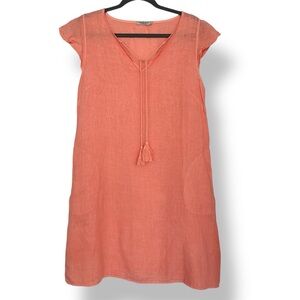 Valentina Naldi 100% Linen Dress Size Small Coral Pockets Made In Italy Tassel